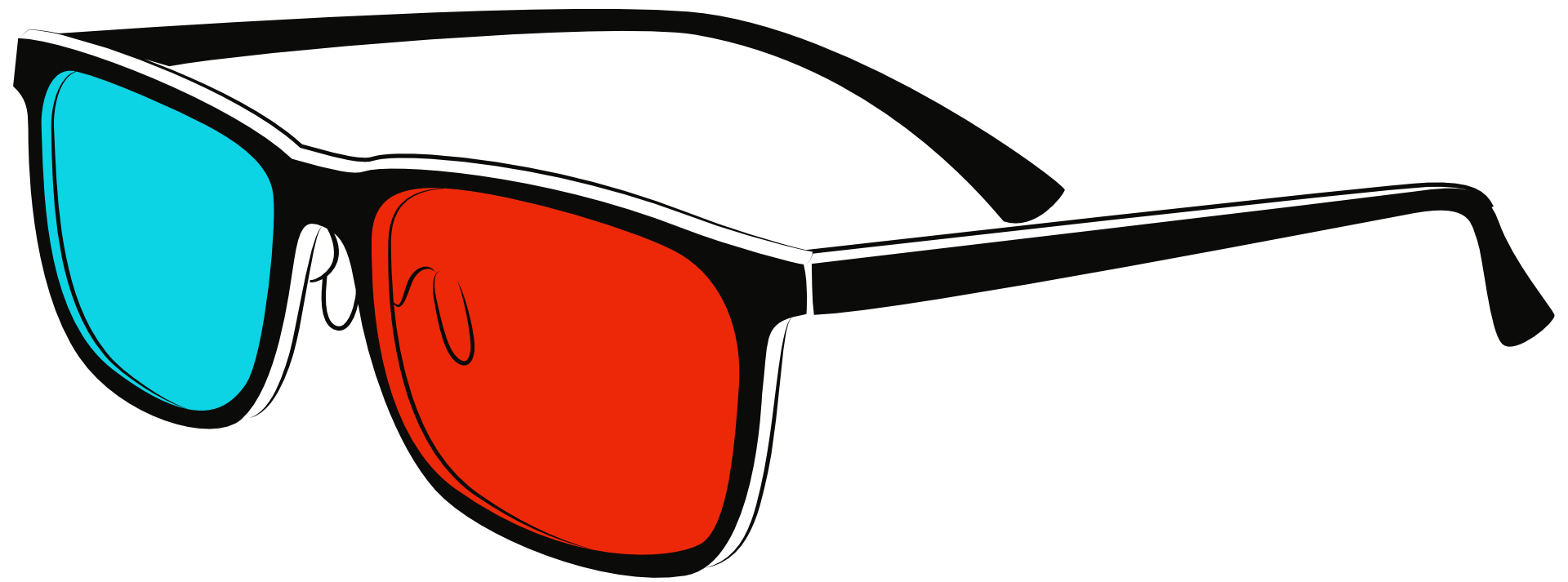 3D Brille mit einem blauen und einem roten Glas.
